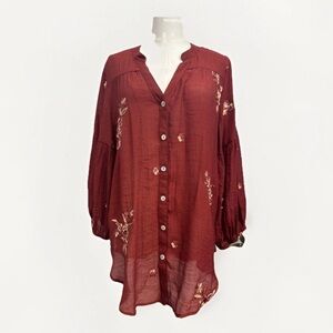 Fig & Flower  by Anthropologie Embroidered Boho Blouse Size L New